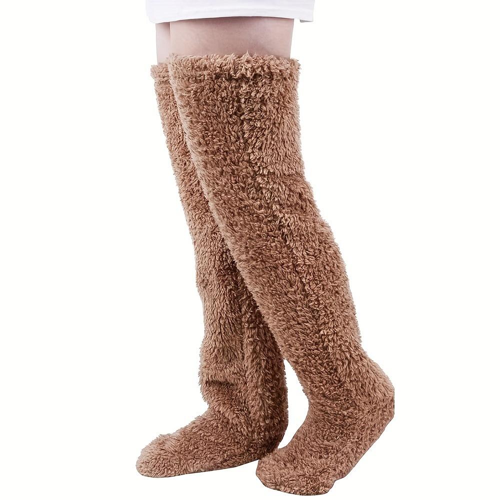 Thick Goose Down Leg Warm Knee Pad Socks Pregnant Women Elderly Cold Leg Teddy Bear High Long Floor Socks Warm Feet