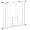 Pressure Fit Stair Gate, Dog Gate w/ Small Cat Door, Auto Closing System, Double Locking Openings, 74-80cm - White