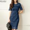 Women Casual Round Neck Short Sleeve Patchwork Lace Dress