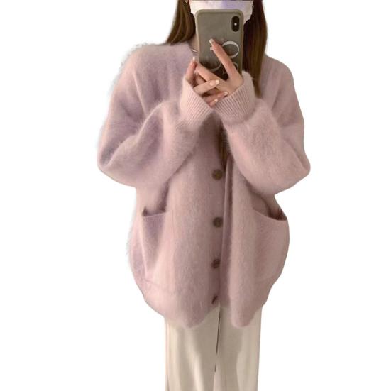 Women's Fuzzy Cardigan V Neck Button Down Oversized Fluffy Coat