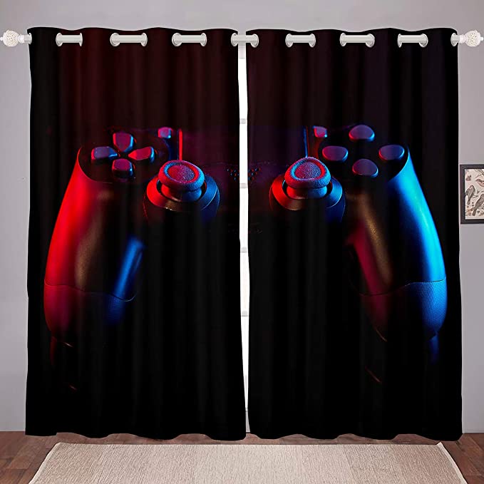 2 Pieces 3D Pattern Video/TV Game Player Printing Living Room Game Handle Curtains For Kids Room Decoration Drapes