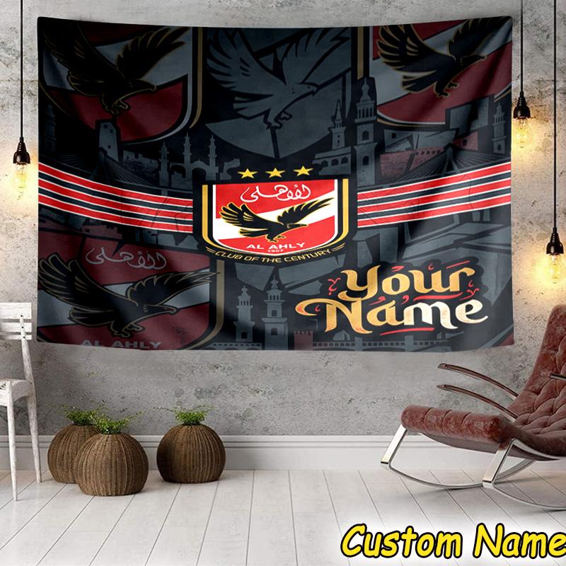 Custom Name Al-ahly football Design Tapestry Room Decoration Wall Hanging for Living Room Bedroom, dormitory, Birthday and Christmas gifts