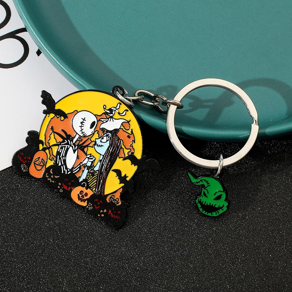 The Nightmare Before Christmas Keychain Sally Jack Skellington Halloween Keyrings Car Key Holder for Couple Gifts