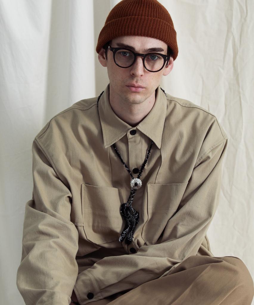 STAGE NAME Cotton Double Shoulder Work Oversized Shirt_Beige