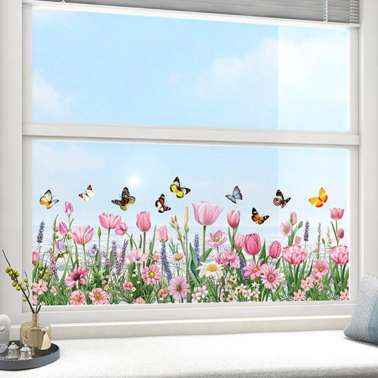 3 Pcs Flower Wall Decals Watercolor Wildflower Grass Butterflies Wall Stickers Peel And Stick Wall Art Decor for Girls Bedroom