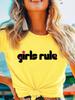 GIRLS RULE Цветочный принт Женская футболка с коротким рукавом и круглым вырезом Свободная женская футболка Женская футболка Топы Camisetas Mujer