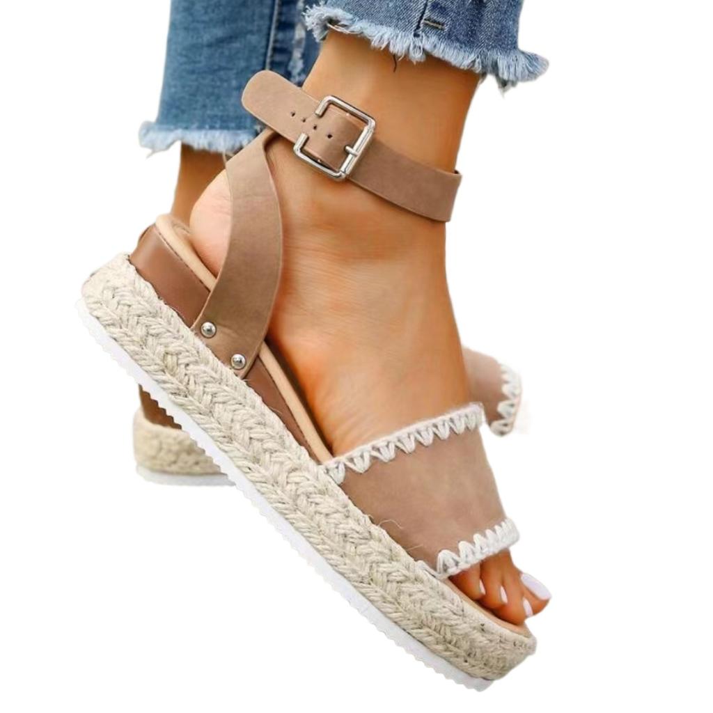 2024 Summer Women Sandals High Heel Sandals Women Open Toe Suit Female Large Size Clogs Wedge Muffins Shoe Buckle Strap Suede Sandals
