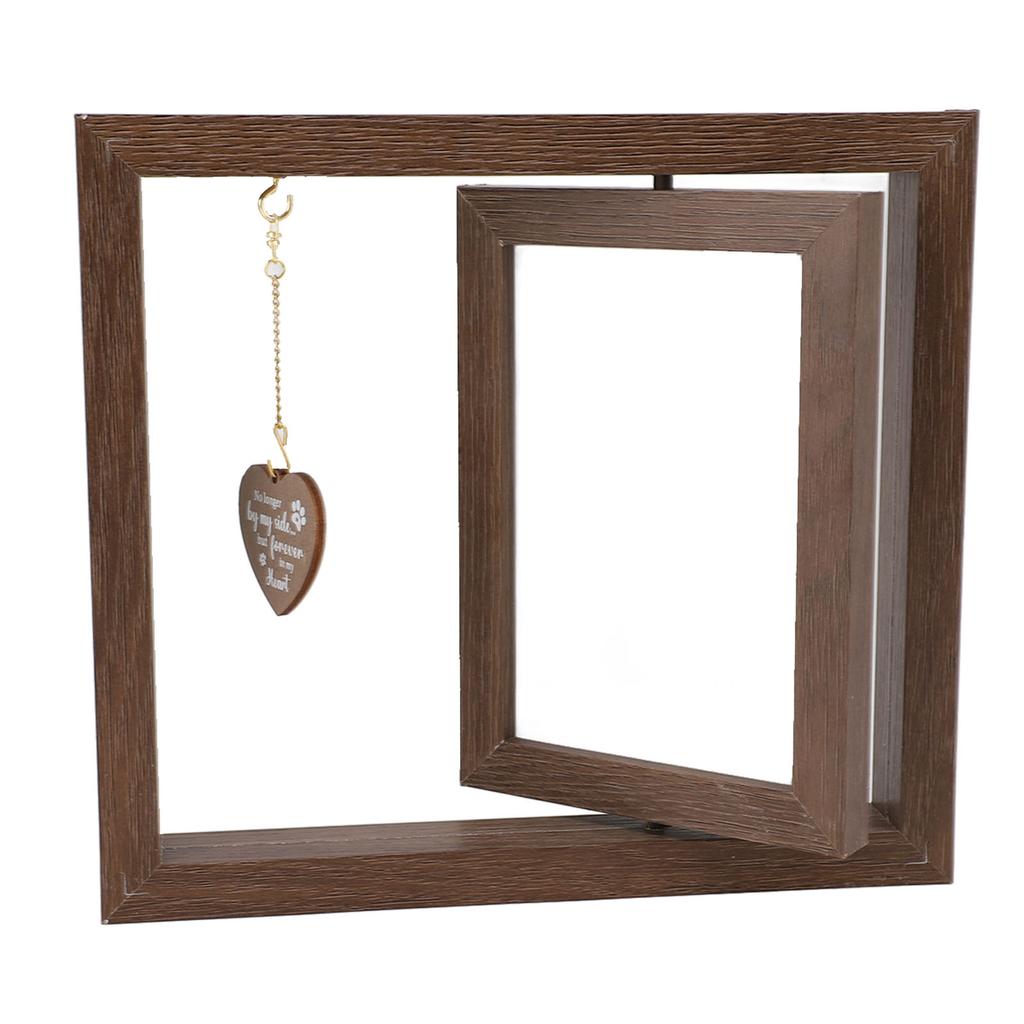 Dog Rotating Picture Frame Solid Wood Double Sided Heart Pendant Pet Memorial Photo Frame for Home