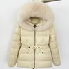 OFTBUY 2024 Winter Jacket Women Natural Real Raccoon Fox Fur Collar Hooded White Duck Down Coat Belt Thick Warm Casual Outerwear