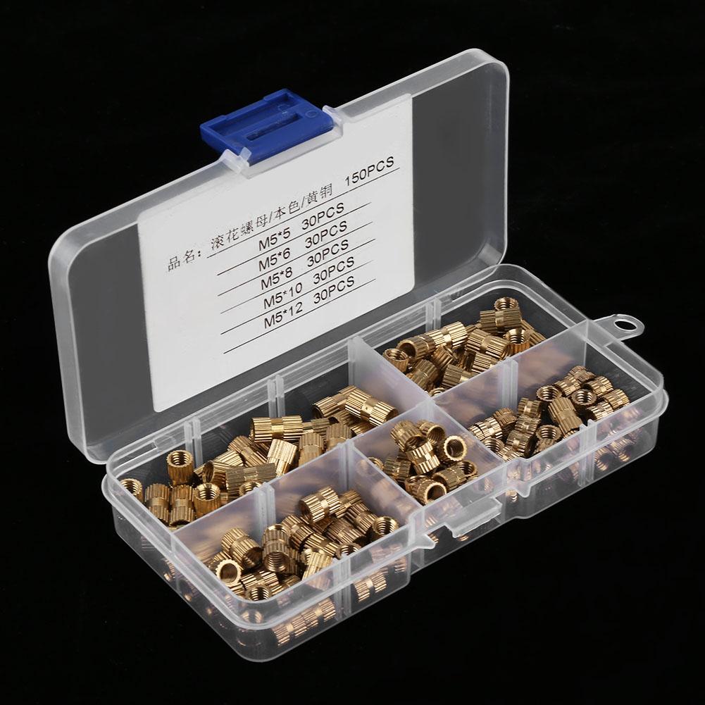 150Pcs M5 Brass Cylinder Knurled Nuts Threaded Insert Nuts Embedded Nuts Assortment Kit