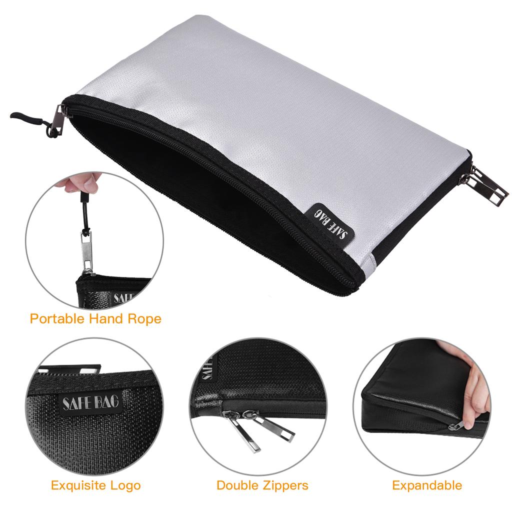 Small Fireproof Money Bag Fire and Water Resistant Expandable Document Bag Safe Storage Pouch