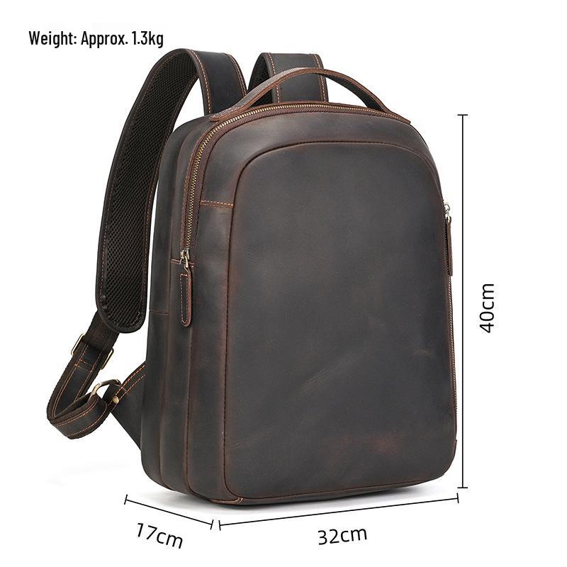 Винтажный мужской рюкзак из кожи Crazy Horse - Вместительная сумка для ноутбука  15", Школьный рюкзак из коровьей кожи высшего слоя.