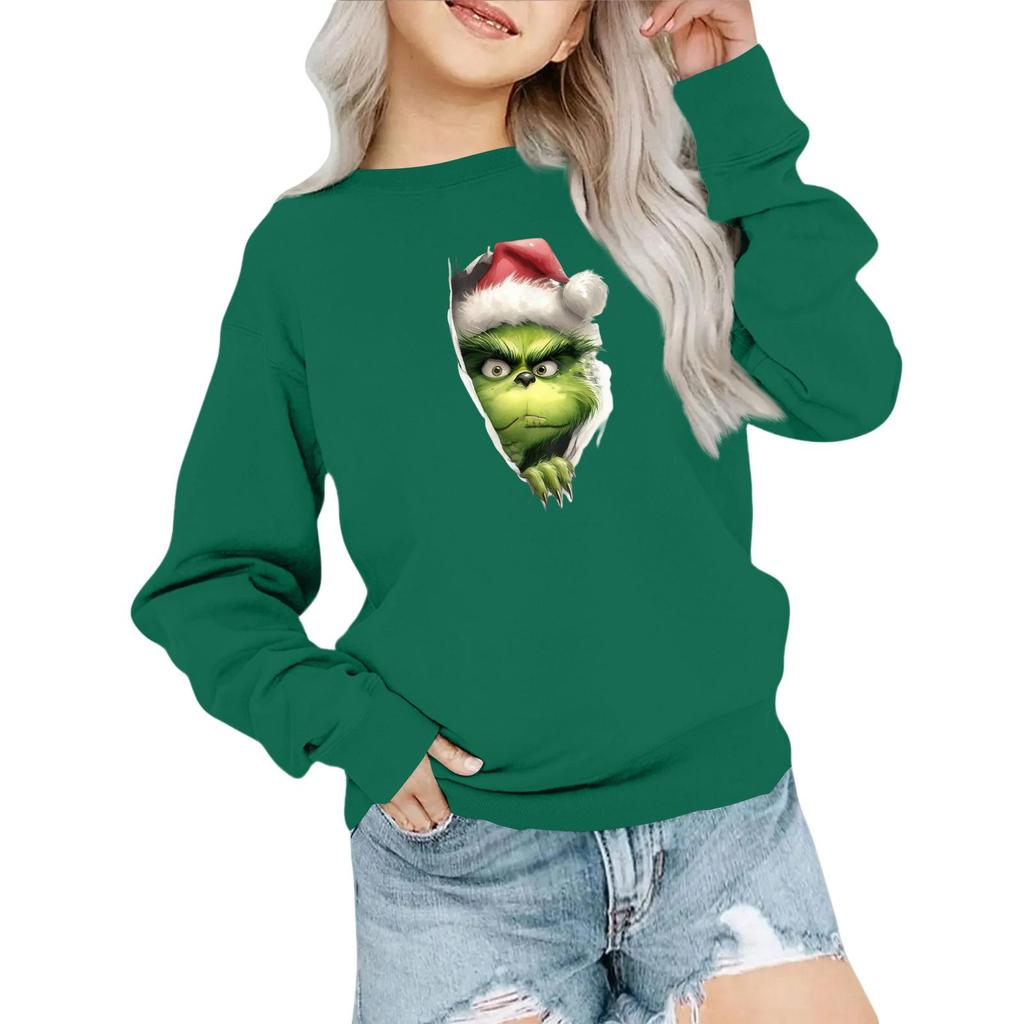 Kids' Fashion Loose-Fit Casual Long-Sleeve Christmas Print Oversized Crewneck Sweatshirt