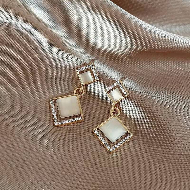 S925 silver needle opal stud earrings femininity geometric love premium earrings ins style Korean earrings collection