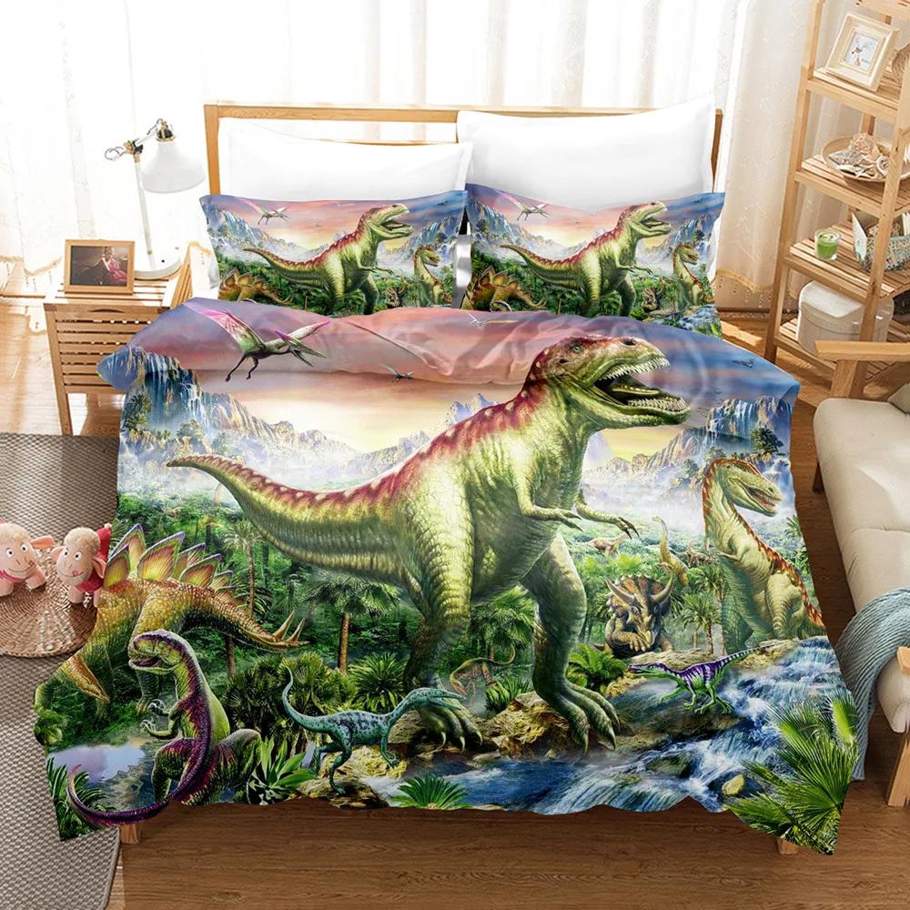 Комплект постельного белья для взрослых и детей, зимние комплекты пододеяльников для детей, твин, фулл, квин, кинг, набор для спальни, 3D Динозавр Housse De Couette