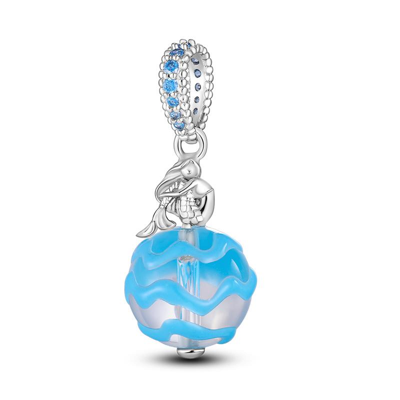 925 пробы стерлингового серебра Blue Ocean Flower Feather светящиеся стеклянные подвески модные бусины подходят бренду 3 мм оригинальные браслеты DIY ювелирные изделия