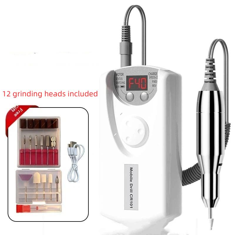 Машинка для маникюра и педикюра Pro, фрезер, rechargeable, для нейл-арта, электрическая шлифмашинка, полировщик с 12 насадками