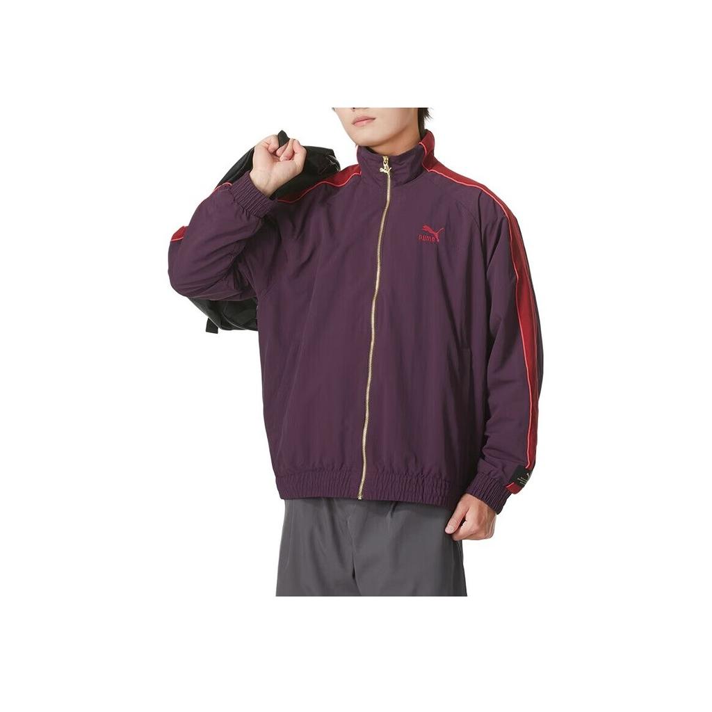 Puma Play Loud T7 Outdoor Casual Retro Color Block Sports Stand Collar Jacket Unisex Jacket Dark-Red 629048-44
