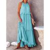Fashion Elegant Sleeveless Ruffled Maxi Long Dress New O Neck Loose Casual Simple Summer A-line Beach Dresses Female Pleated Solid Color Clothing