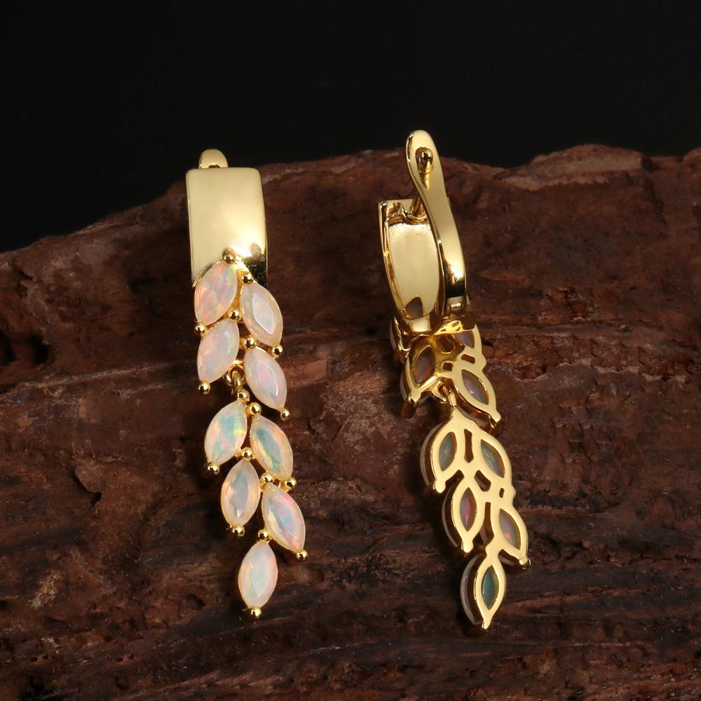 925 Sterling Silver Gorgeous Design October Birthstone Natural Opal 18K Yellow Silver Earring Birthday Gift for Women and Girls