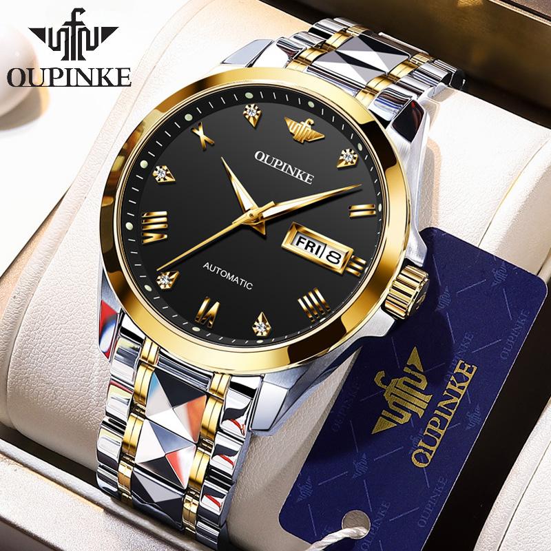 OUPINKE Новые часы, автоматические механические часы из нержавеющей стали, деловые полые водонепроницаемые часы высокого класса