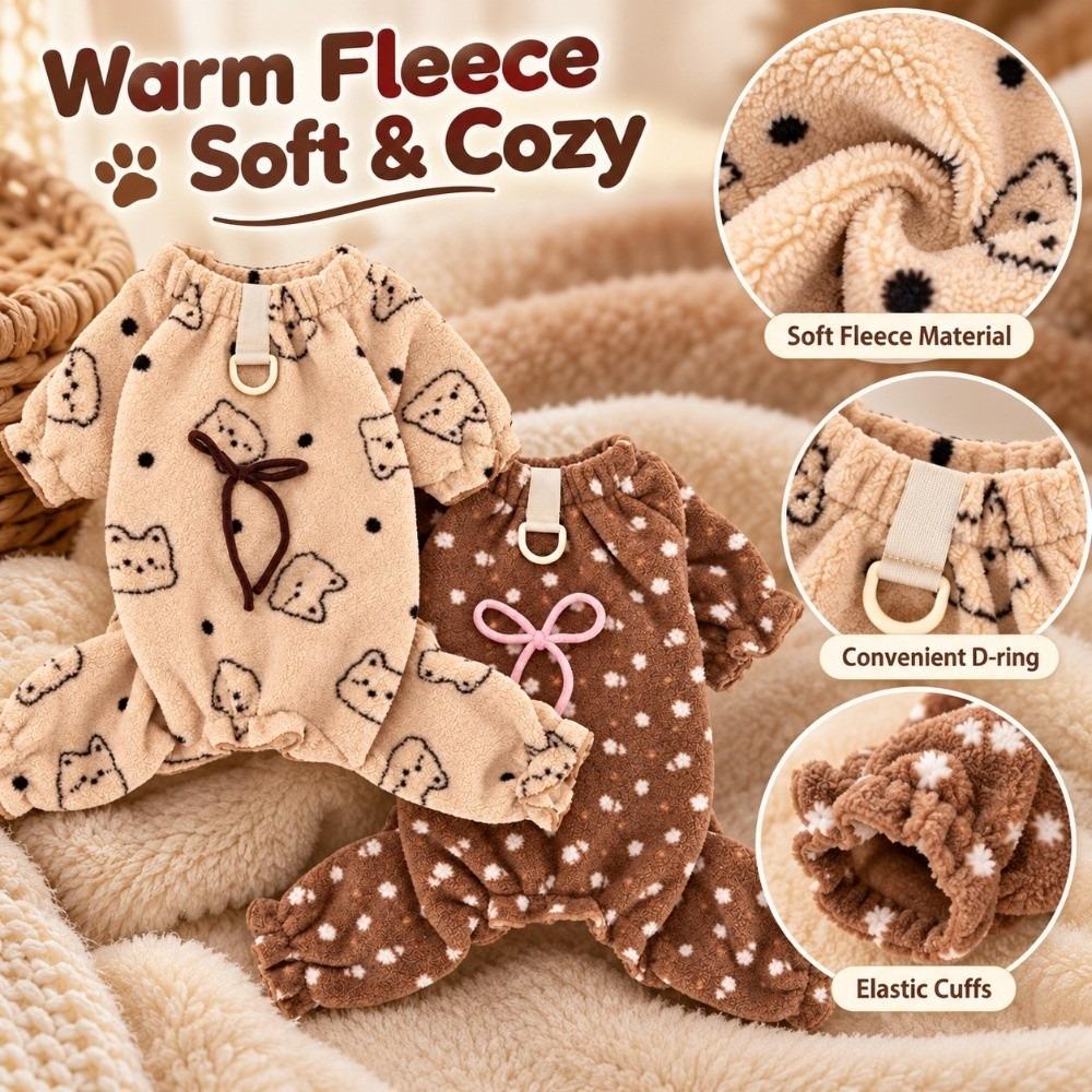 Fleece Lined Dog Overalls Thicken Warm Pet Outfits Cute Dog Pajamas For Small Dogs