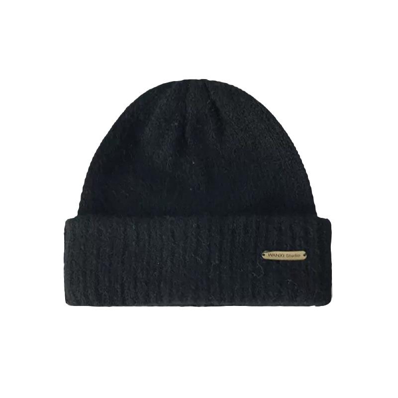 Шерстяная шерстяная шапка женская осенне-зимняя модная металлическая стандартная вязаная теплая шапка, универсальная свободная утолщенная теплая шапка-бини