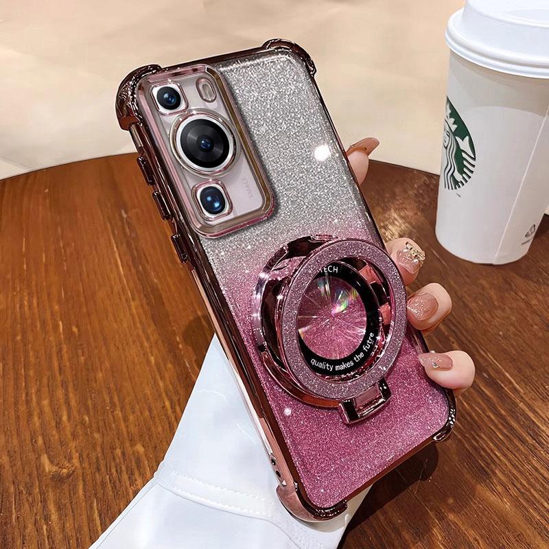 Чехол P 60 70, роскошный магнитный кронштейн, противоударный чехол для Huawei P60 P50 P40 P30 Pura70 pro Ultra, чехол с держателем, блестящий, с блестками