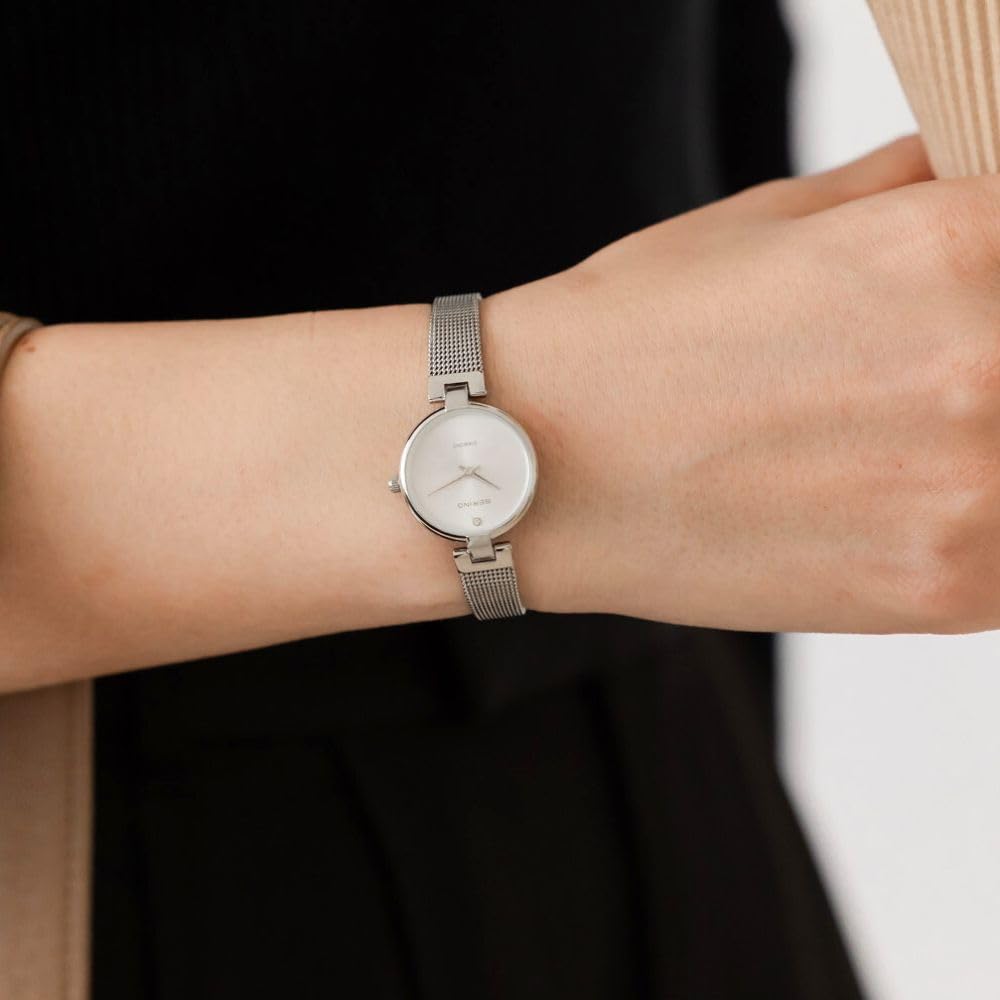 Imported in BERING Classic Diamond Sapphire 316L Surgical Stainless [Officially Japan] Women's Watch, Silver, Crystal, Scratch-Resistant Steel,