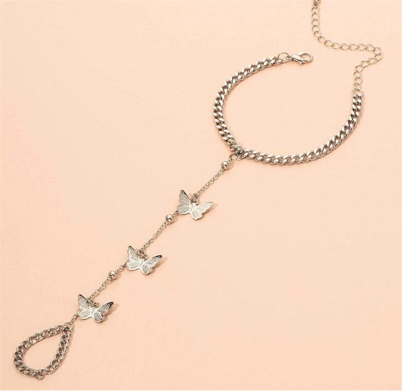 Винтажный браслет с подвеской в виде бабочки и цепочка с кольцом для женщин