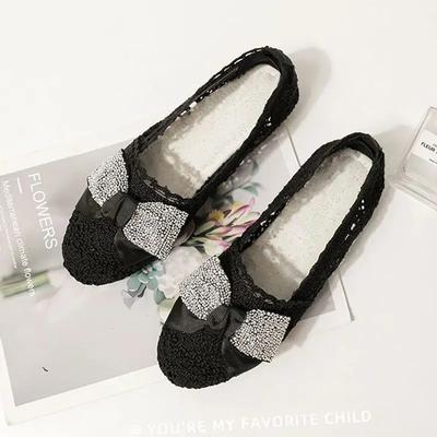 Модная женская обувь на плоской подошве, сетчатая, с бантом, на каблуке, слипоны, социальная, элегантная и модная, 39, быстрая доставка, шикарная обувь, женская обувь