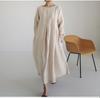 Spring and Summer Women's Dress Loose Large Size Cotton Linen Round Neck Pullover Solid Color Long Dress Swing Dress