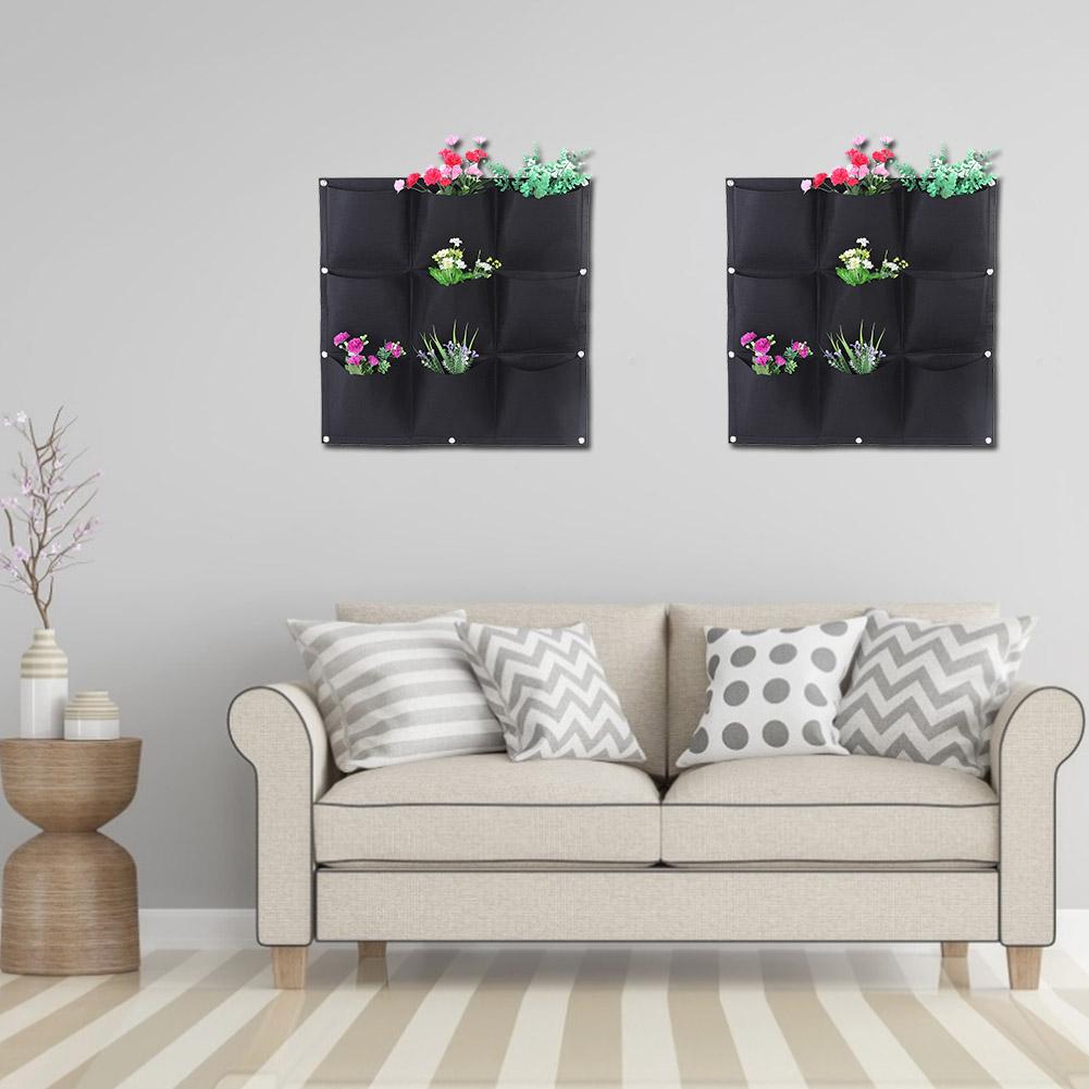 9 Pockets Degradable Vertical Hanging Wall Garden Plant Grow Bag Planter Container (Green)