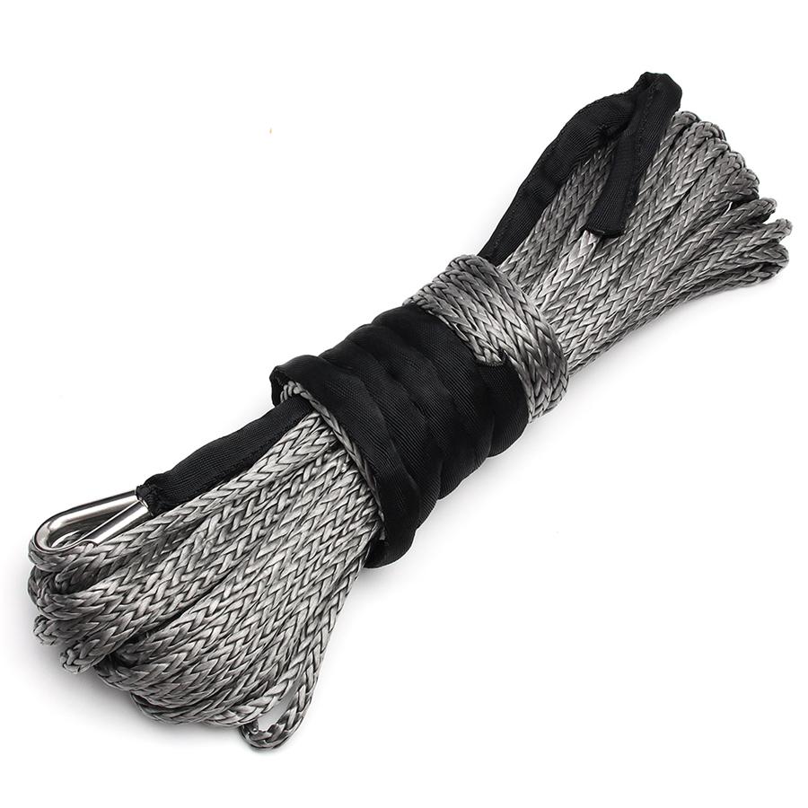 1/4'' X 50' 7700LBs Synthetic Winch Line Cable Rope W/ Sheath For Car ATV UTV Jeep Grey
