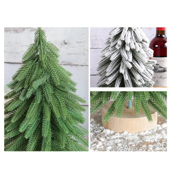 Миниатюрная фигурка рождественской елки, искусственная елка из хвои Норфолкского зеленого цвета/снежного цвета с деревянной основой для декора помещения
