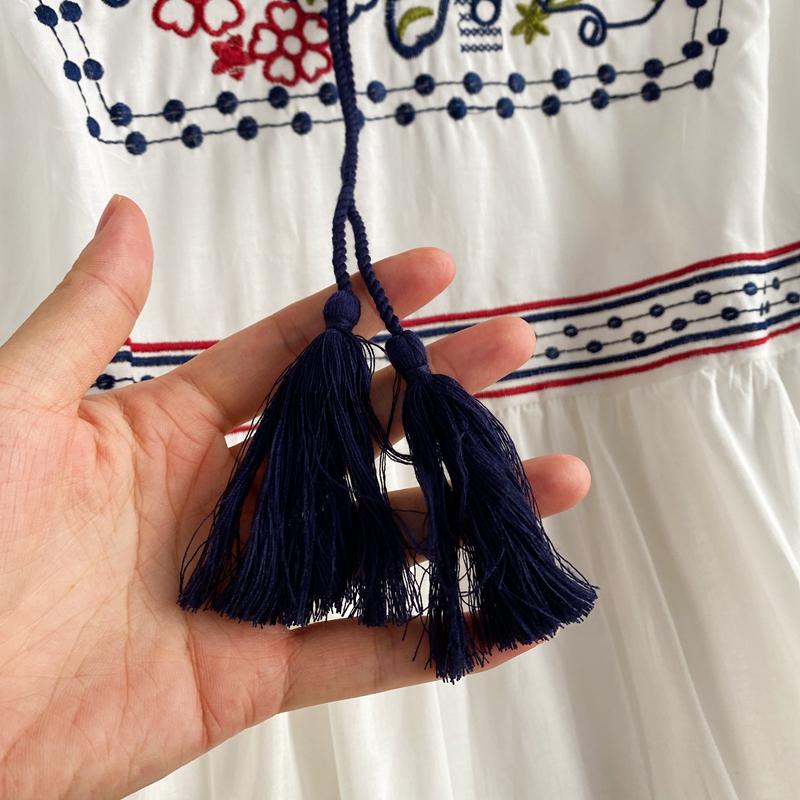 RUGOD Путешествие отпуск ретро этническая вышивка v-образным вырезом с кисточками на шнуровке платье с длинными рукавами модное темпераментное длинное платье