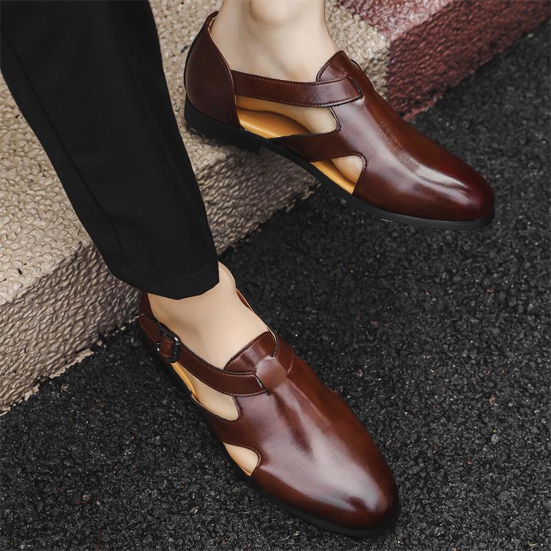 Модные сандалии летние мужские удобные полые нескользящие мягкие прохладные легкие дышащие универсальные классические носимые модные повседневные кожаные сандалии