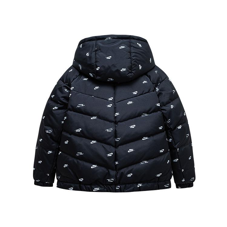 Nike Куртка-пуховик с капюшоном и принтом логотипа по всей поверхности, теплая, удобная, универсальная, детская, черная, NY2242055GS-001