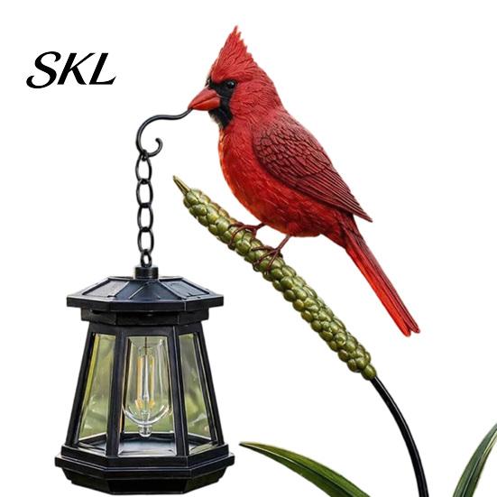 Rust-resistant Memorial Light Metal Red Bird Garden Stake Lamp, Vintage Lantern for Cemetery Yard Patio, Long-lasting Outdoor Rustic Ornament,