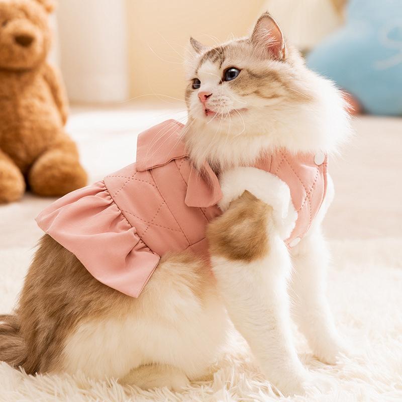Autumn and Winter Cute Pet Skirt Ragdoll Cat Blue Cat Teddy Bigbear Yorkshire Dog Skirt Cotton Coat Cat Clothing