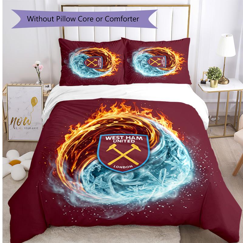 West Ham United Football Printed 3 Pieces Bedding Set, Comfortable Skin Friendly Bedroom Duvet Cover Set