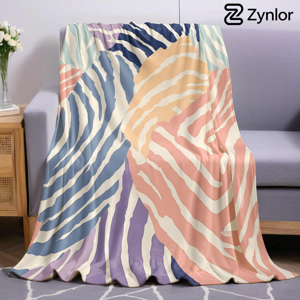 Pastel Zebra Stripe Abstract Lightweight Microfiber Soft Christmas Fleece Blanket Warm Cozy Throw for Bed Sofa Travel All Season