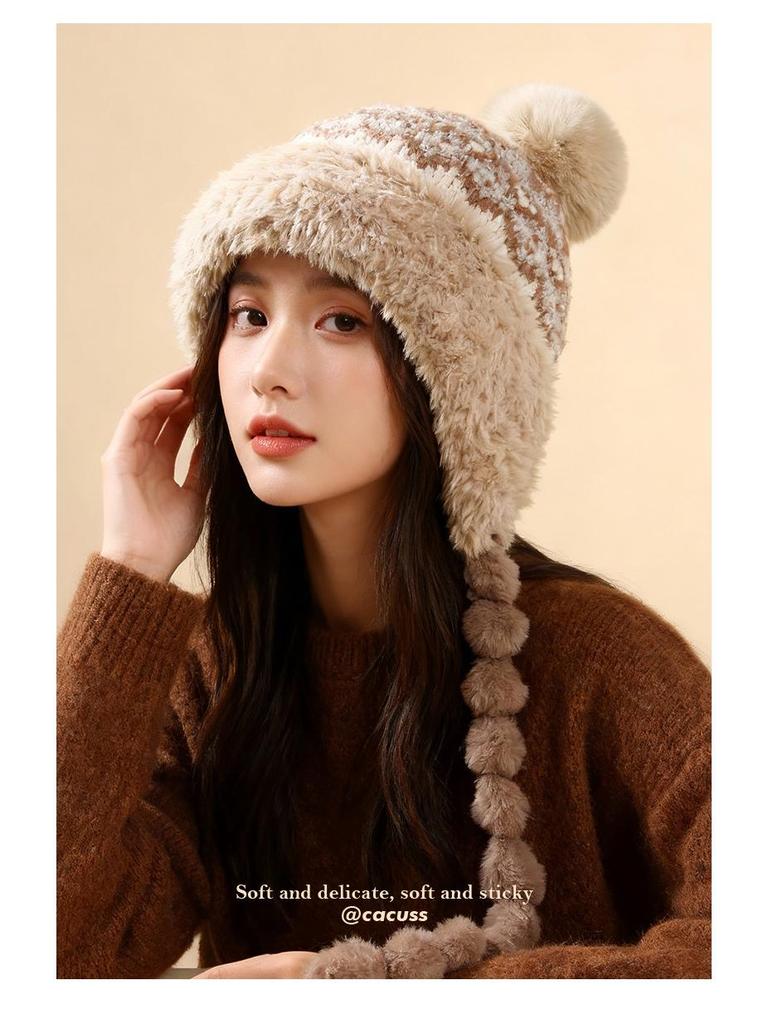 Женская вязаная шапка-ушанка с цветными блоками в стиле Fair Isle - Теплая, универсальная, защищающая уши для осени и зимы