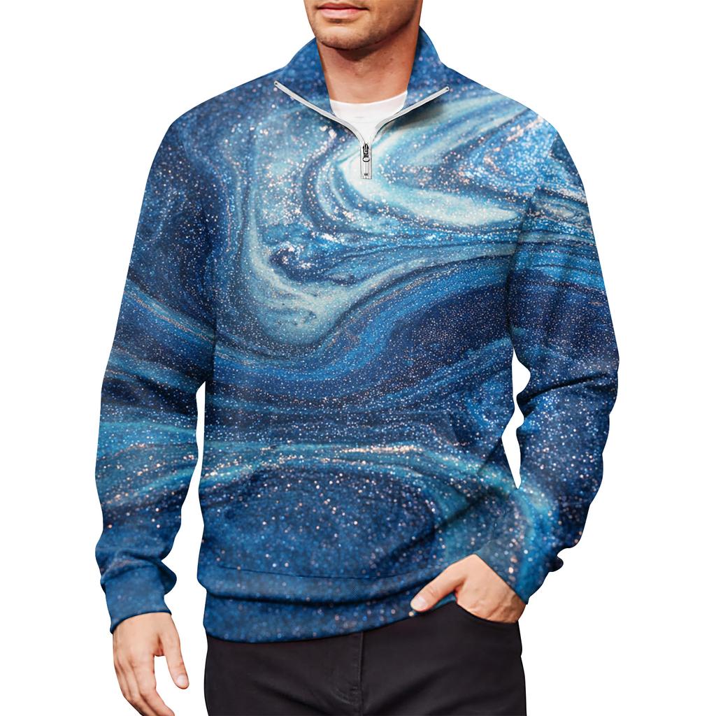 Мужской свободный повседневный свитшот на молнии 1/4, модный топ с длинным рукавом и принтом, с карманами