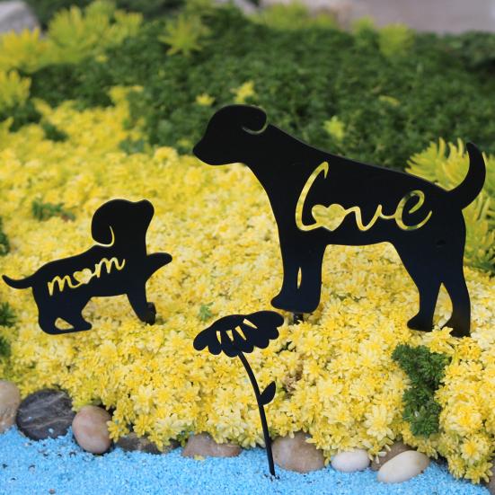 Металлические колышки для сада собак, украшения в виде силуэта матери и ребенка, устойчивые к погодным условиям, колышки для садовых игрушек для украшения газона на открытом воздухе
