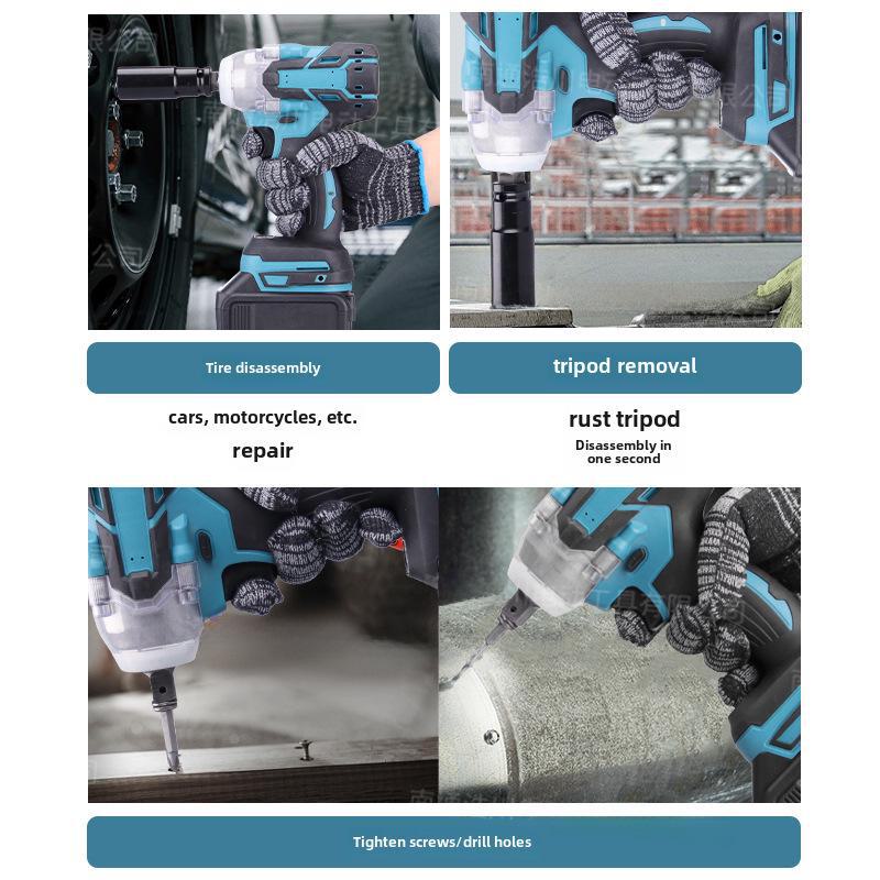 Бесщеточный электрический ударный гайковерт: Высокий крутящий момент, перезаряжаемый, для строительных лесов, шиномонтажа и ремонта автомобилей с литиевой батареей.