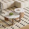 Modern Coffee Table Set of 2, Side Table for Living Room and Balcony, 70x70x35 Cm+50x50x45.5 Cm, White+Wood Color