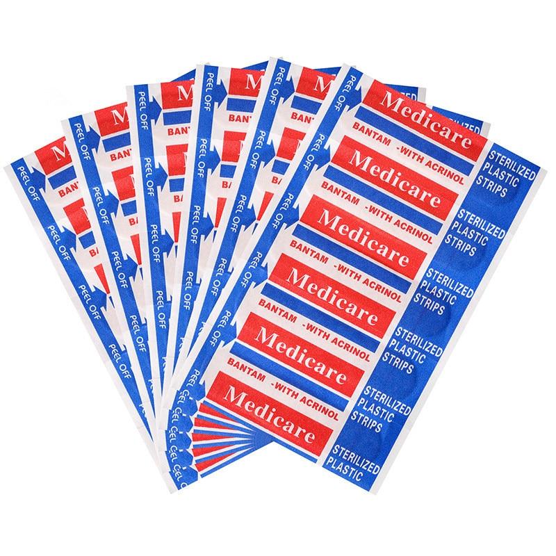 100pcs/pack Nonwovens Medical Wound Dressing Tape Adhesive Bandage First Aid Breathable Band Aid Emergency Woundplast for Travel