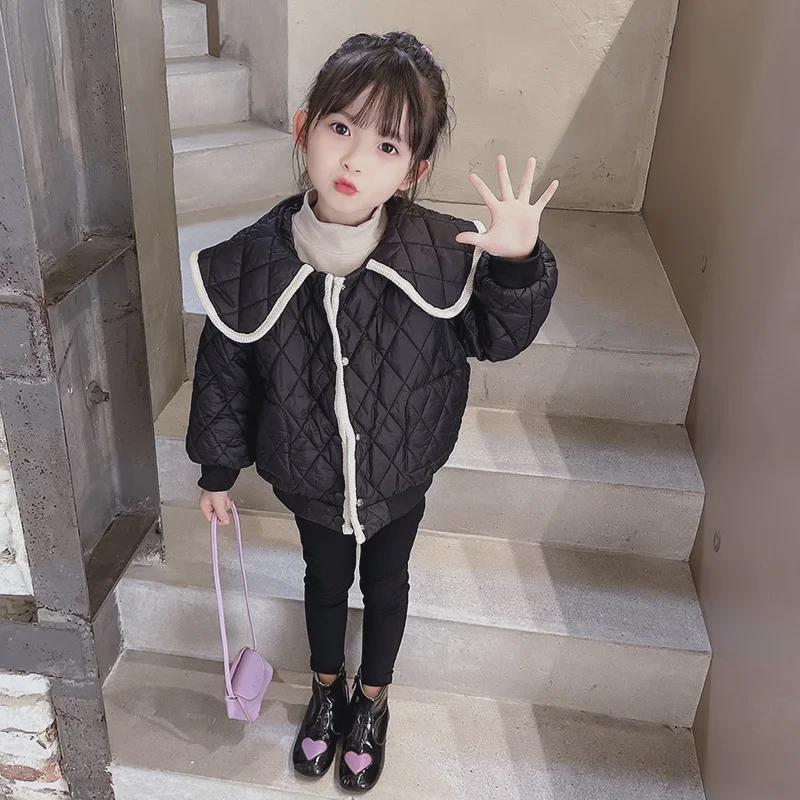 2024 Girls' Stylish Quilted Jacket: Versatile, Lightweight Autumn/Winter Cotton Coat