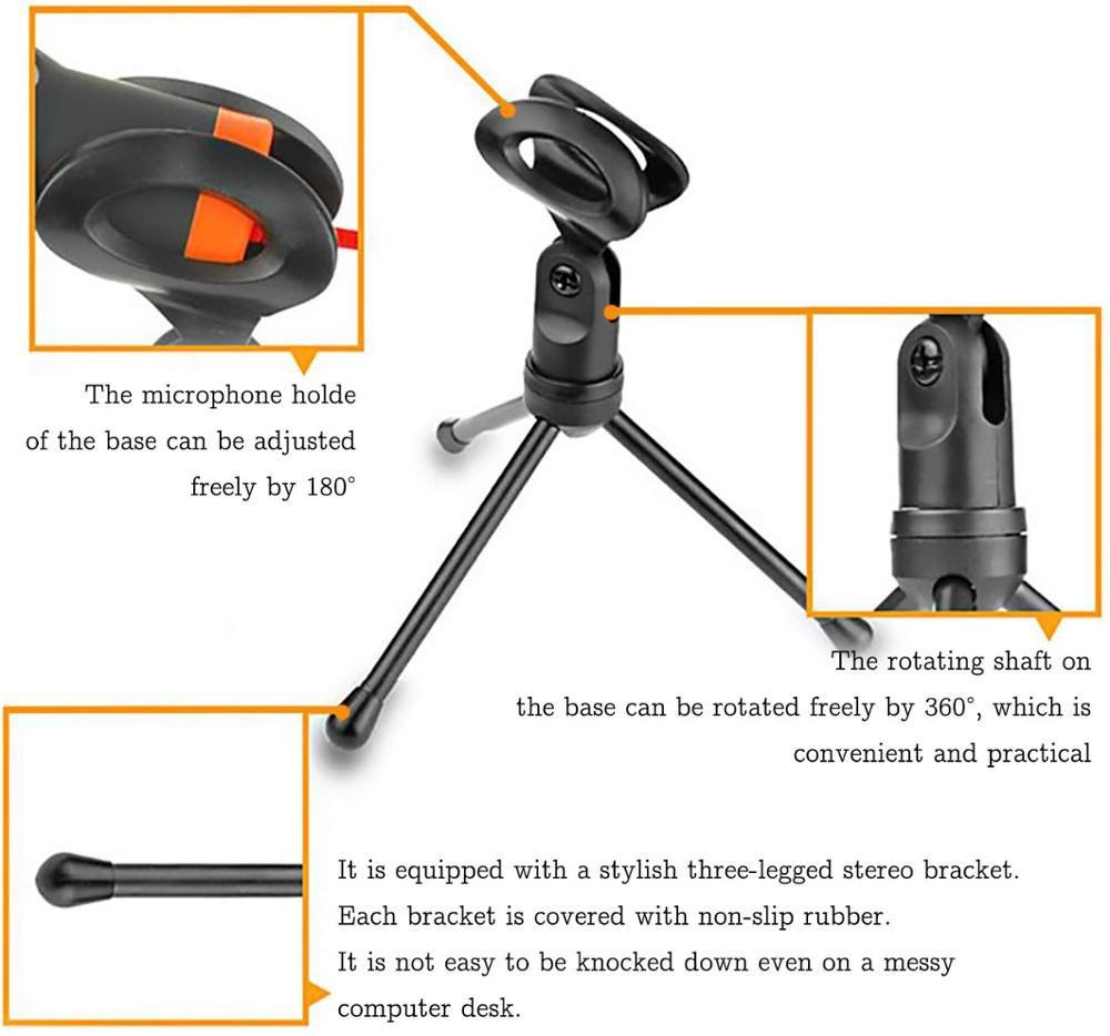Профессиональный конденсаторный звуковой микрофон 3,5 мм с подставкой для ПК, ноутбука, запись Skype для IPhone, телефона Android, компьютерные игры, прямая трансляция YouTube